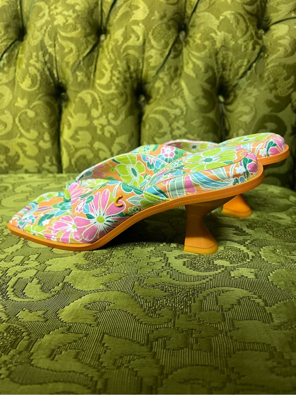 Circus Sam Edelman Womens 7.5 Orange Floral
Square Toe Heeled Sandals - Picture 6 of 7
